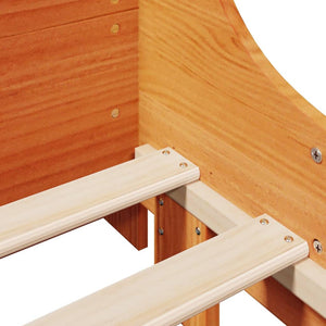 Säng med bokhylla utan madrass vaxbrun 100x200 cm massiv trä