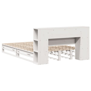 Säng med bokhylla utan madrass vit 160x200 cm massiv trä
