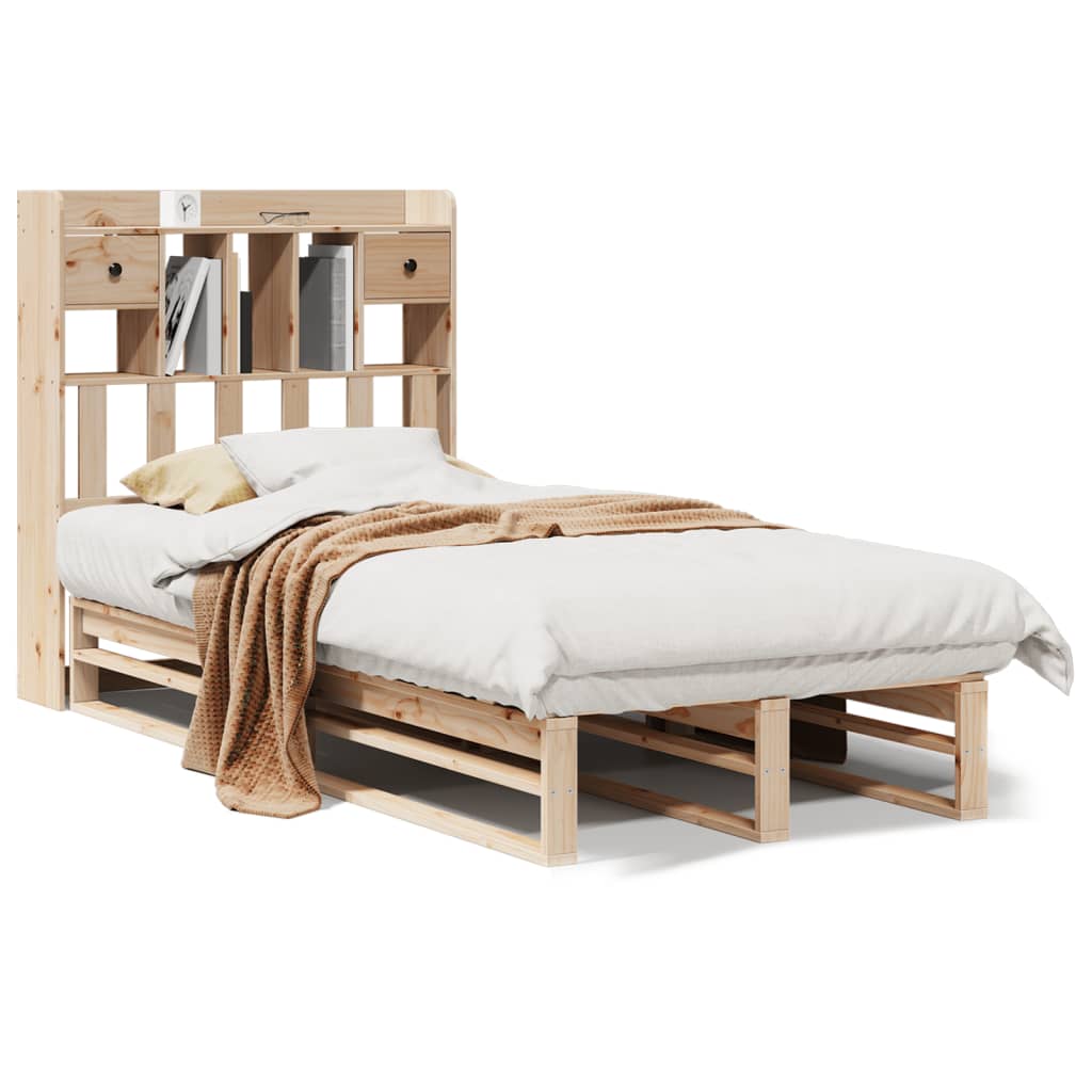 Säng med bokhylla utan madrass 90x200cm massiv furu