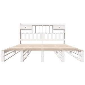 Säng med bokhylla utan madrass vit 180x200cm massiv furu