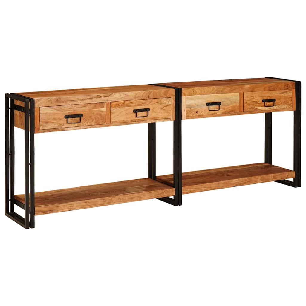 Konsolbord 2 st Brun 200 x 33 x 75 cm Massivt Akaciaträ