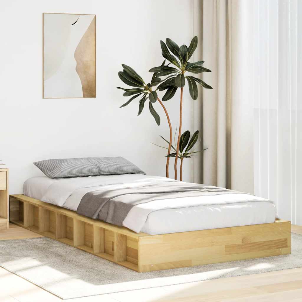 Sängram utan madrass 90x200 cm massivt trä ek