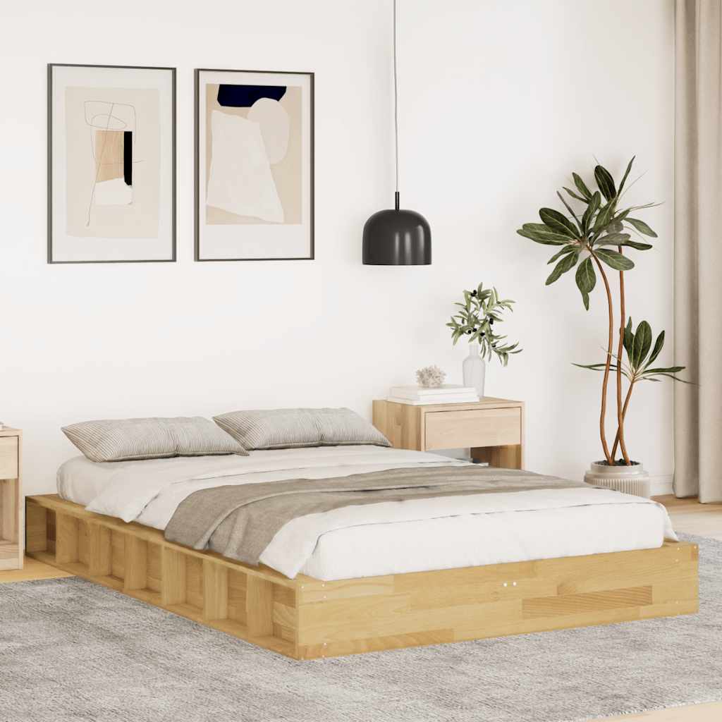 Sängram utan madrass 120x200 cm massiv trä ek
