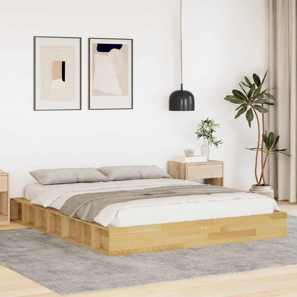 Sängram utan madrass 140x200 cm massivt trä ek