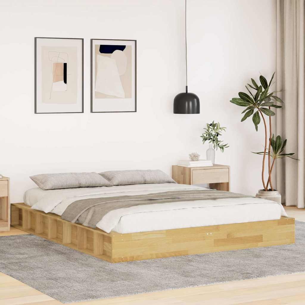 Sängram utan madrass 135x190 cm massiv trä ek