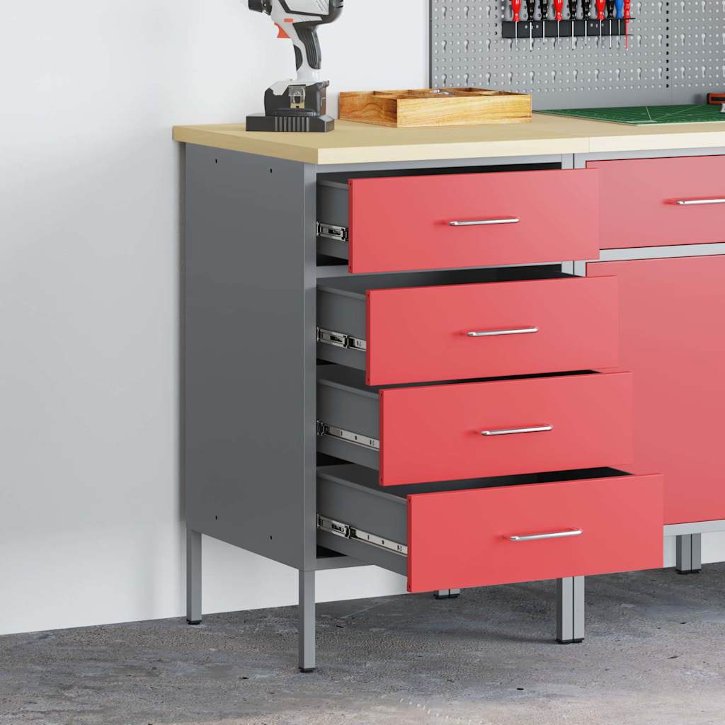 Arbetsbänk Röd och Grå 50 x 55 x 85 cm Konstruerat trä och stål