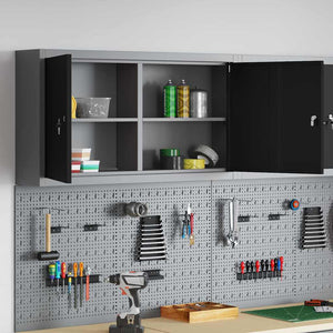 Verktygsskåp med hylla med lås Svart och Grå 50 x 20 x 55 cm