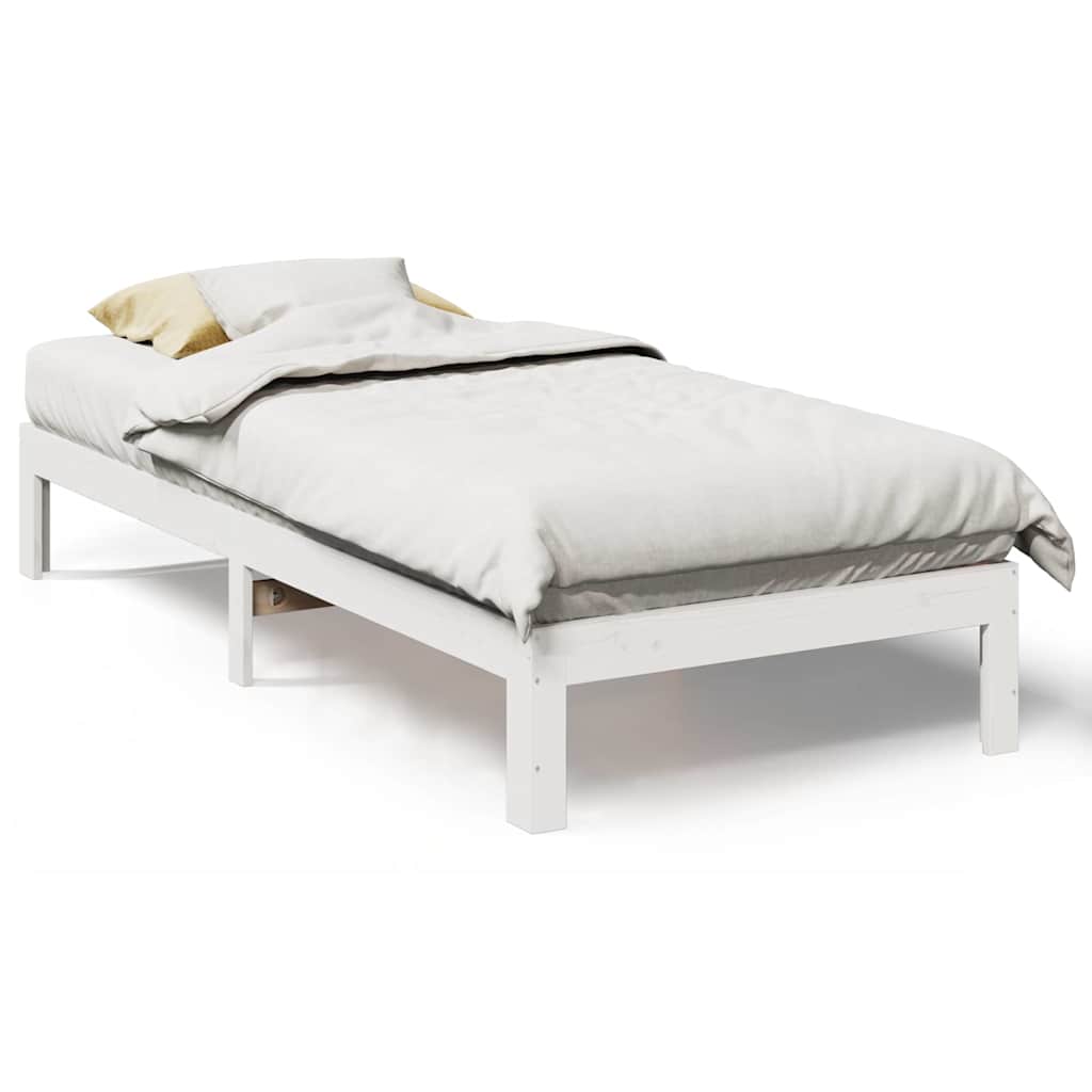 Sängram utan madrass vit 90x200 cm massiv furu