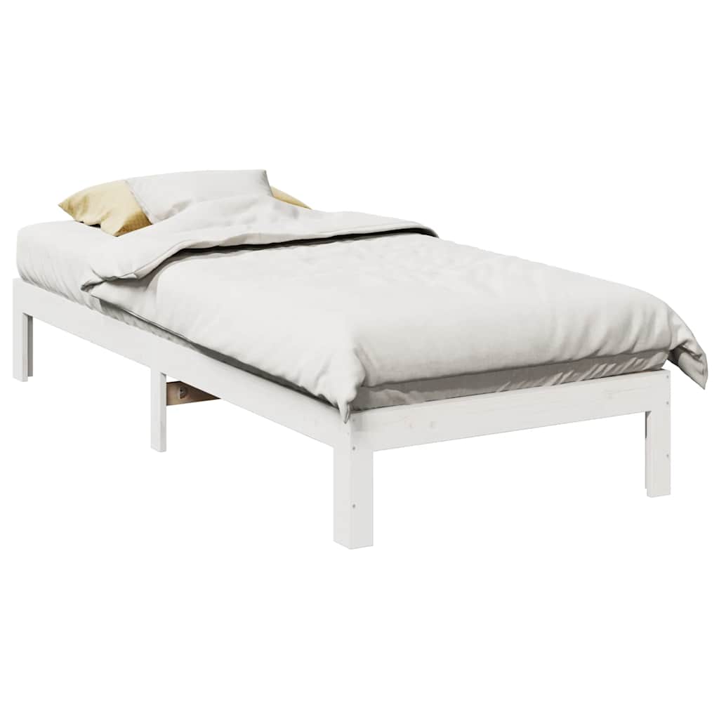 Sängram utan madrass vit 90x200 cm massiv furu