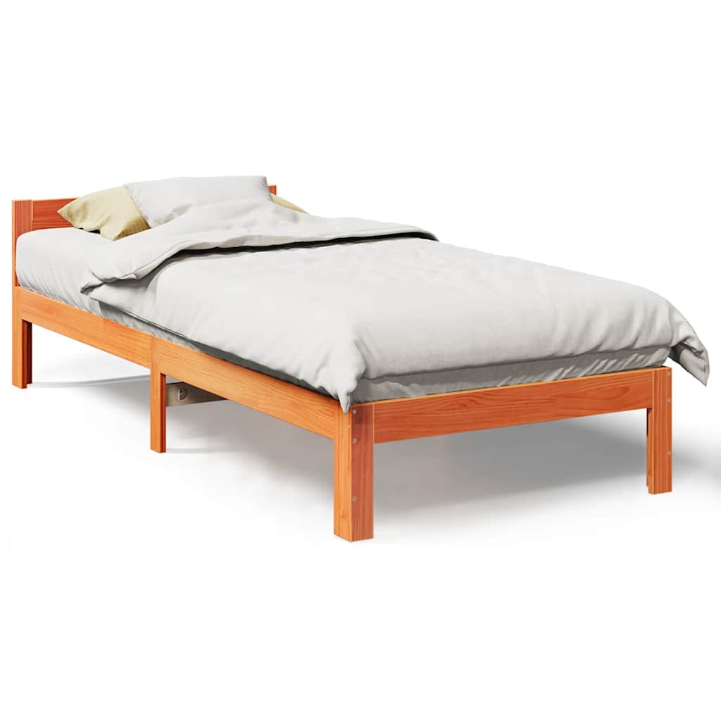 Sängram utan madrass vaxbrun 80x200 cm massiv furu
