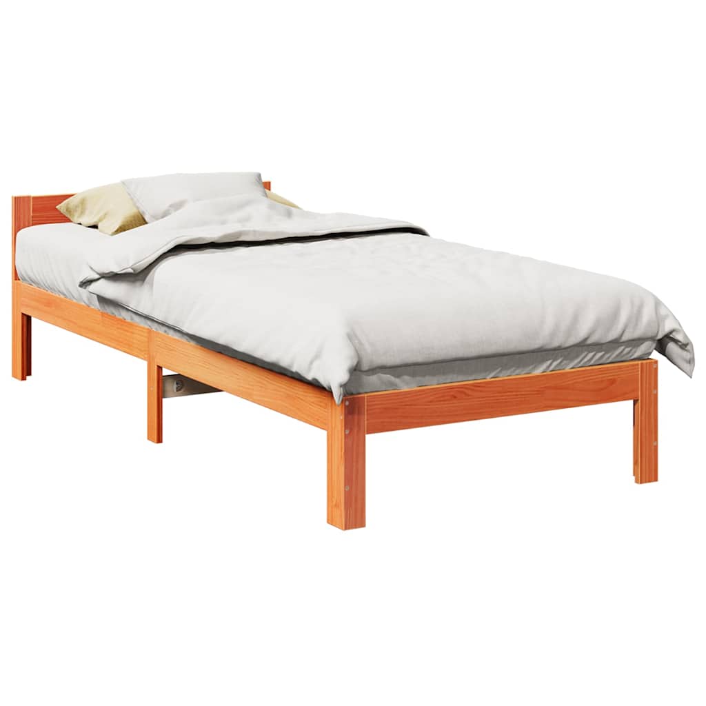 Sängram utan madrass vaxbrun 80x200 cm massiv furu