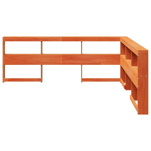 Bokhylla sänggavel L-formad vaxbrun 180 cm massiv furu