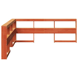 Bokhylla sänggavel L-formad vaxbrun 180 cm massiv furu