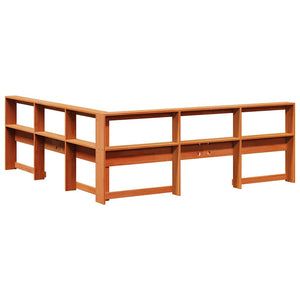 Bokhylla sänggavel L-formad vaxbrun 180 cm massiv furu