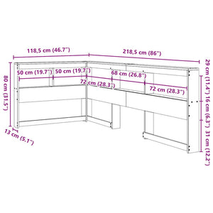 Bokhylla sänggavel L-formad vit 100 cm massiv furu