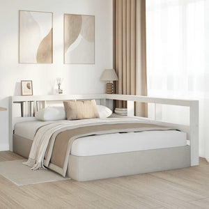 Bokhylla sänggavel L-formad vit 140 cm massiv furu