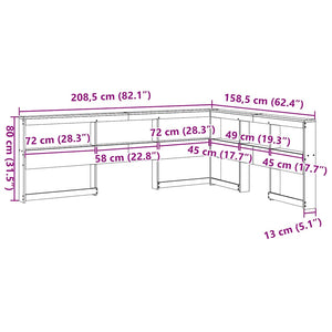 Bokhylla sänggavel L-formad vaxbrun 140 cm massiv furu