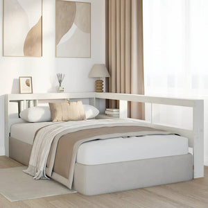 Bokhylla sänggavel L-formad vit 120 cm massiv furu