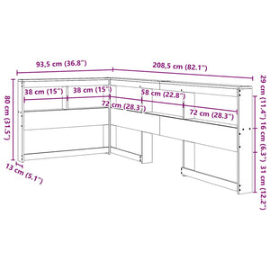 Bokhylla sänggavel L-formad 75 cm massiv furu
