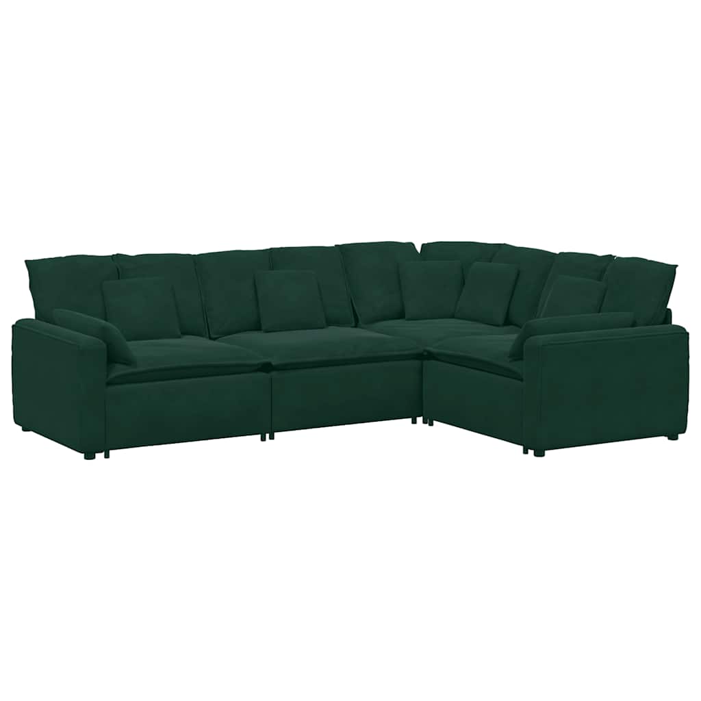 Modulsoffa med dynor sammet mörkgrön