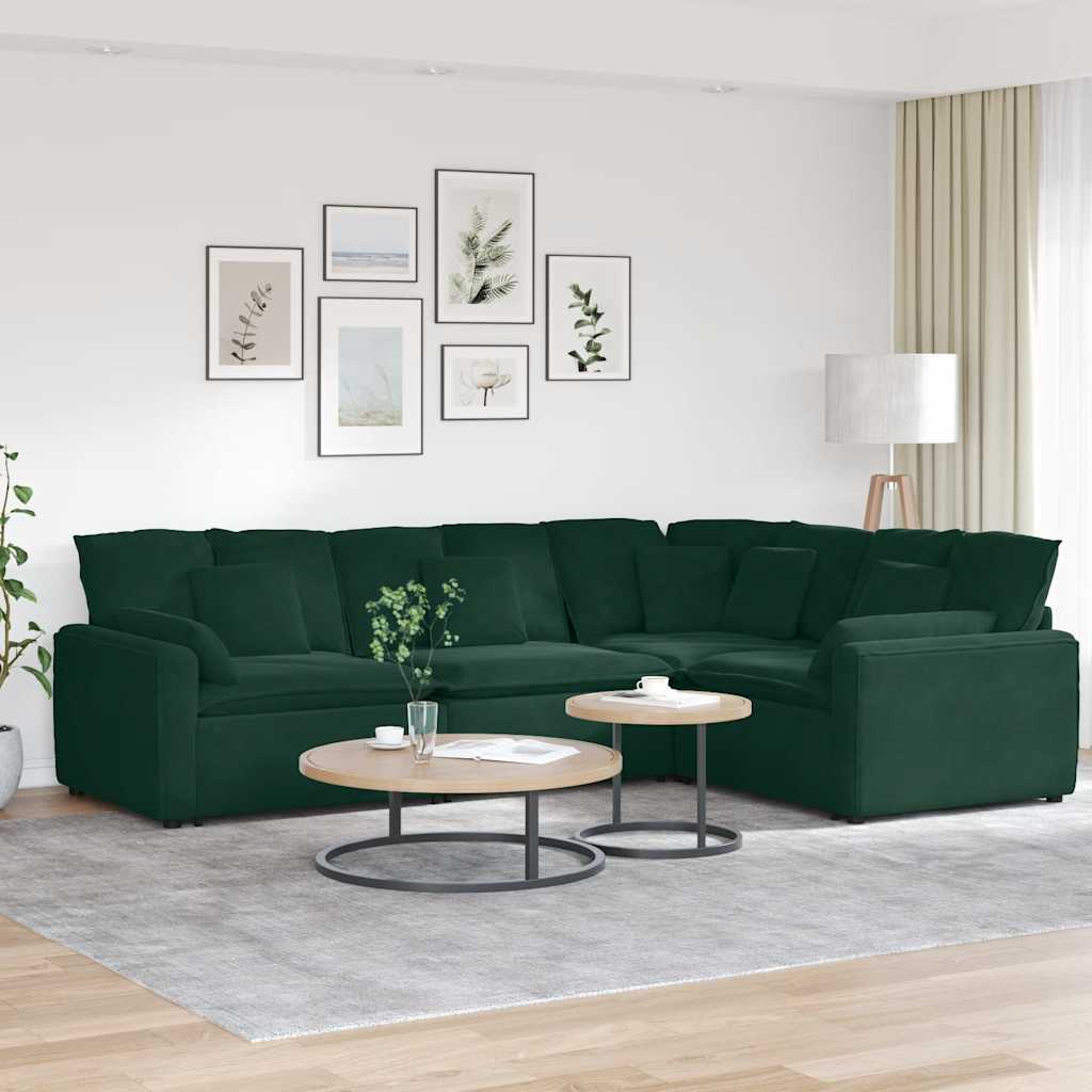 Modulsoffa med dynor sammet mörkgrön