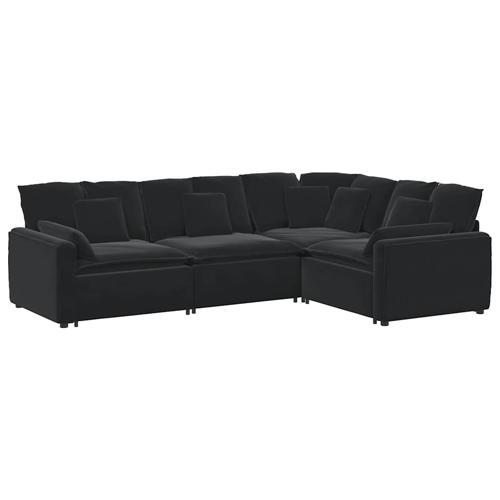 Modulsoffa med kuddar sammet svart