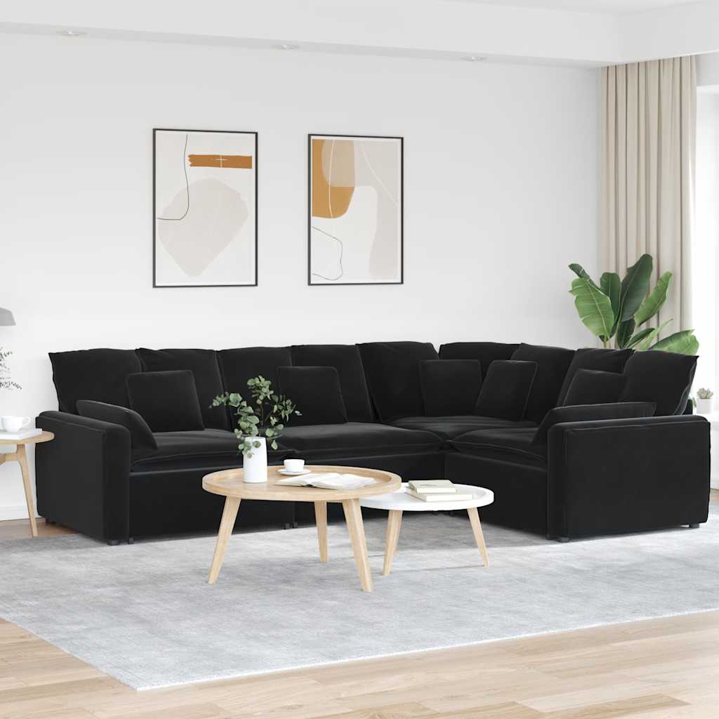 Modulsoffa med kuddar sammet svart