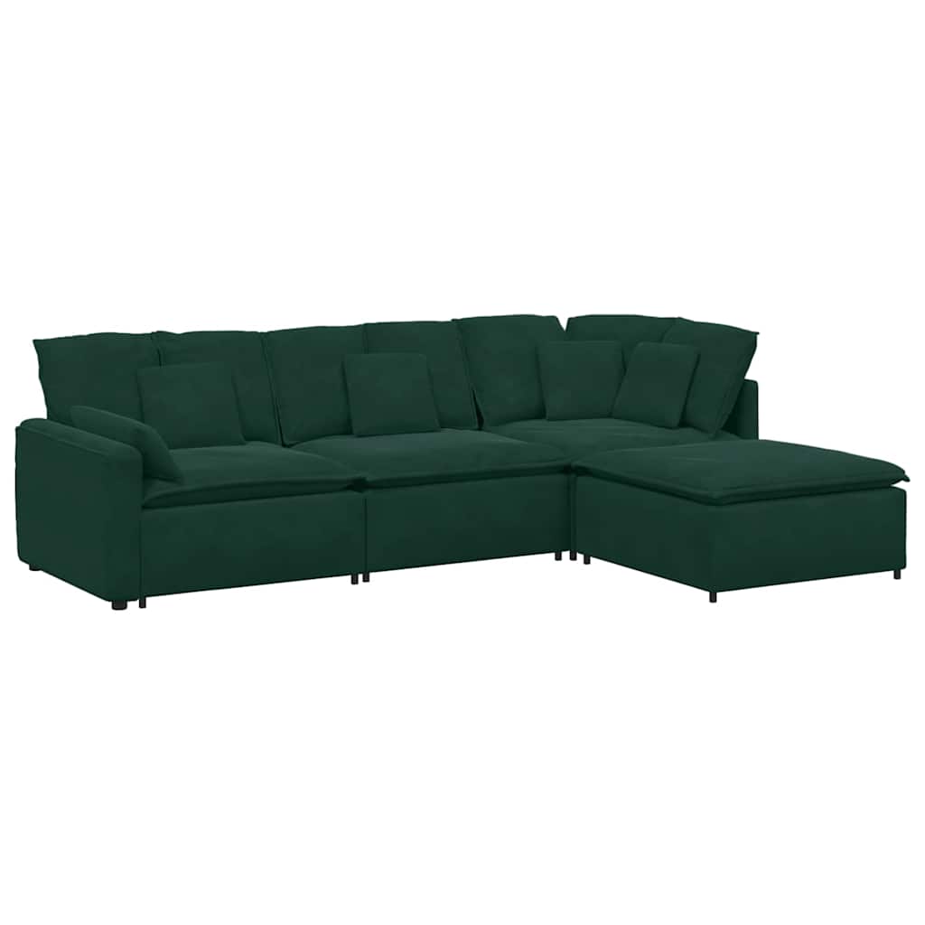 Modulsoffa med fotpall och dynor sammet mörkgrön