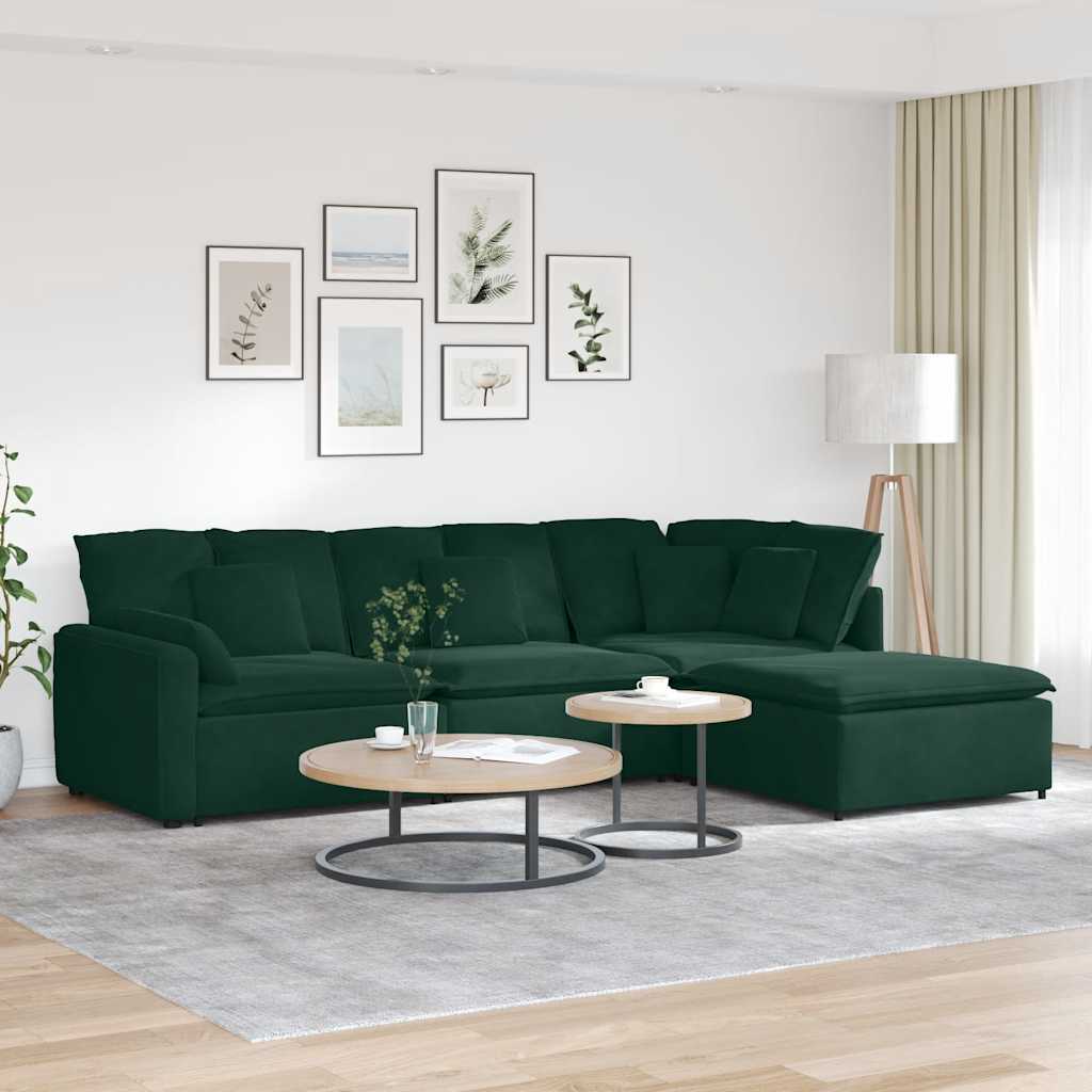 Modulsoffa med fotpall och dynor sammet mörkgrön