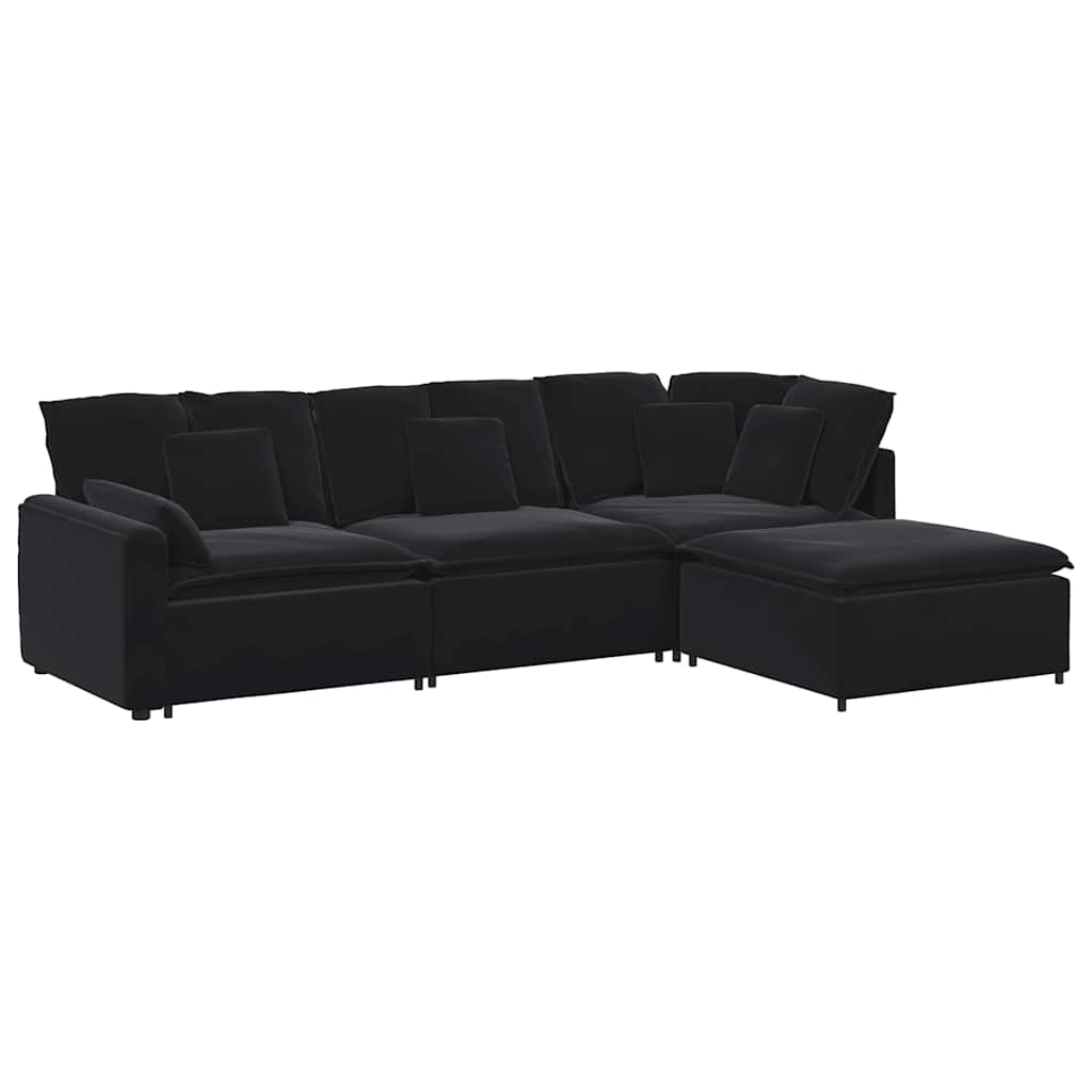 Modulsoffa med fotpall och dynor sammet svart