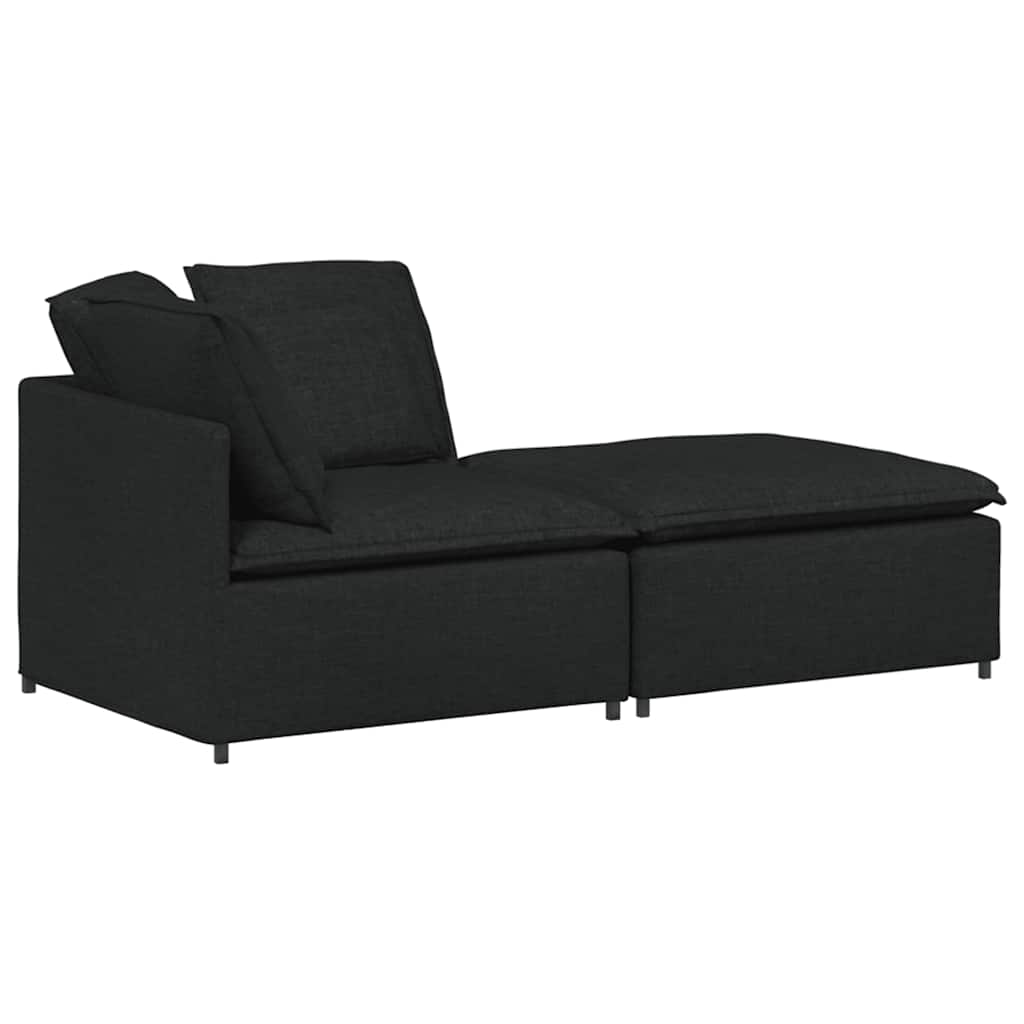 Modulsoffa med fotpall och dynor svart