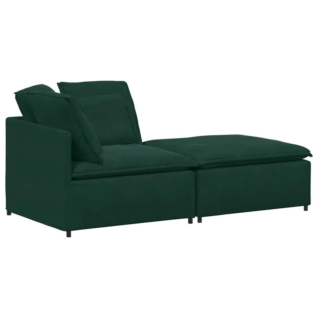 Modulsoffa med fotpall och dynor sammet mörkgrön