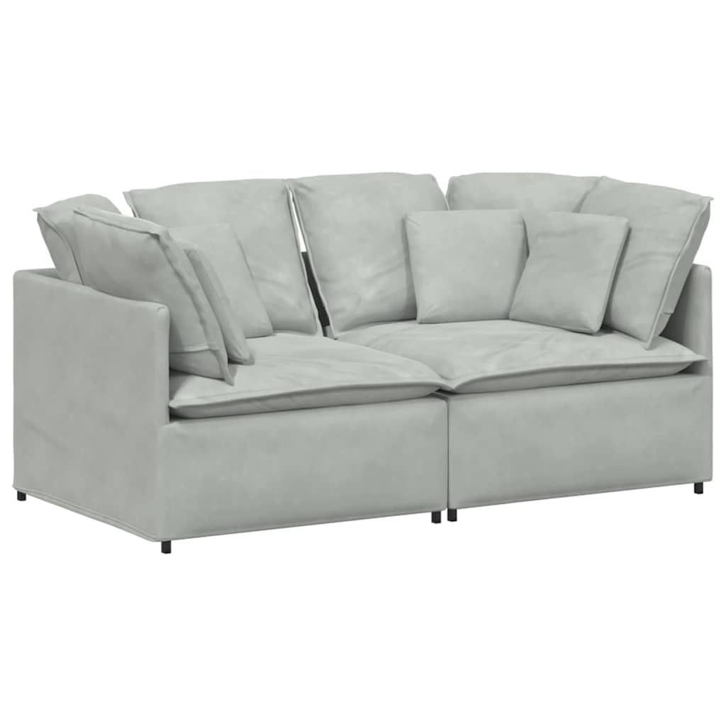 Modulsoffa med dynor sammet ljusgrå