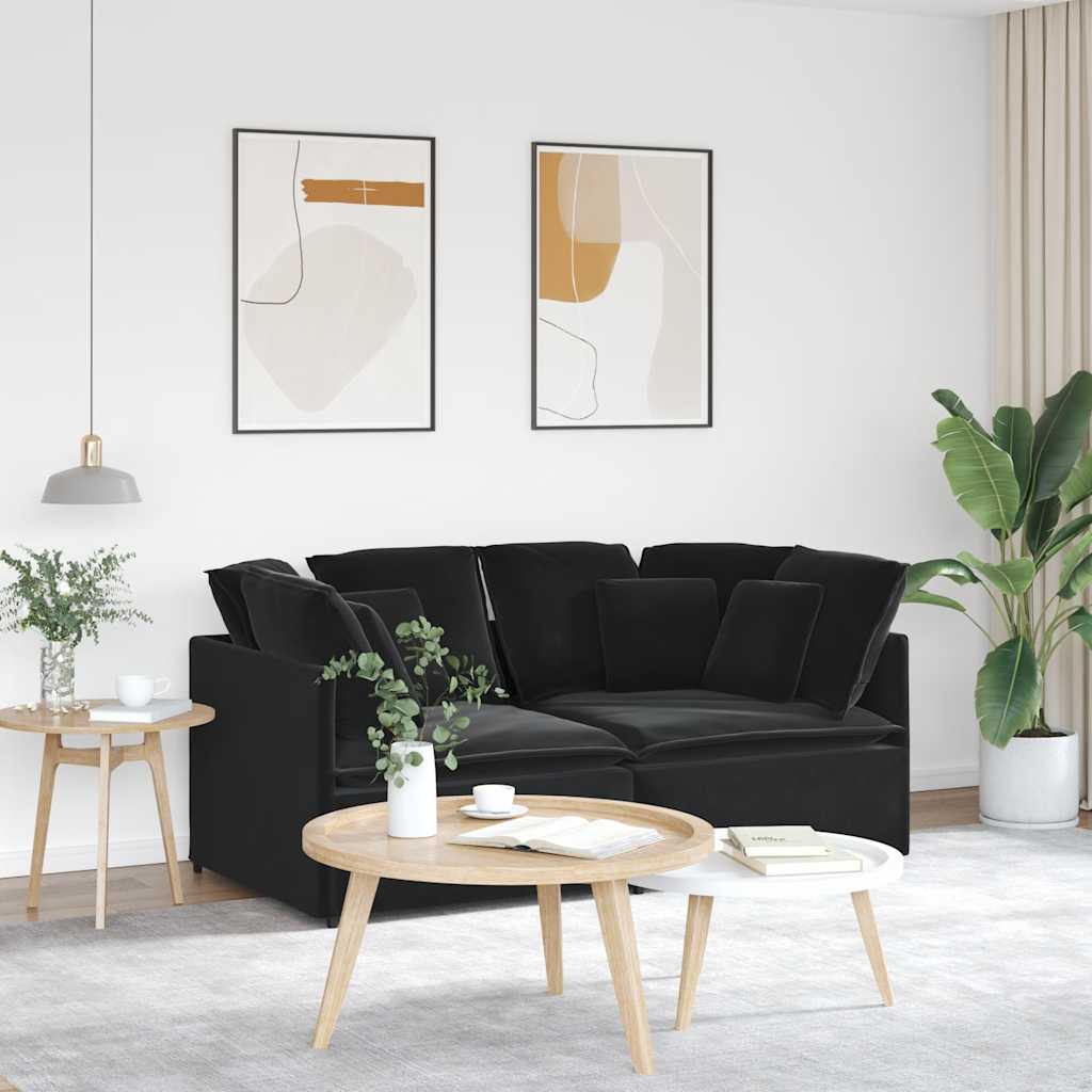 Modulsoffa med kuddar sammet svart