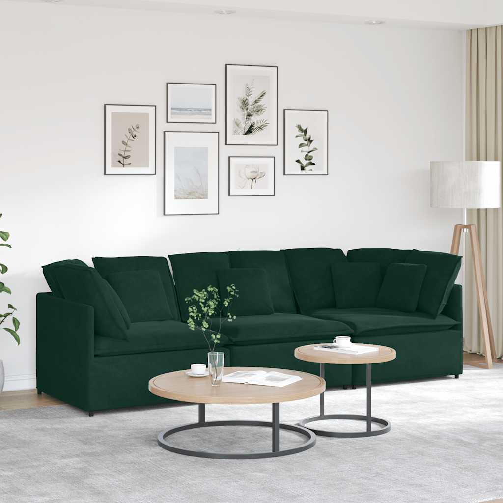 Modulsoffa med dynor sammet mörkgrön
