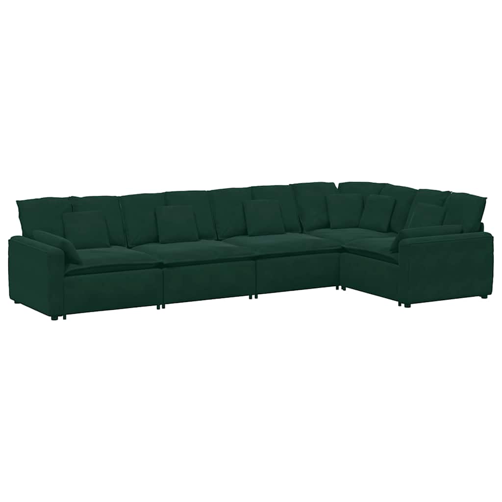 Modulsoffa med dynor sammet mörkgrön