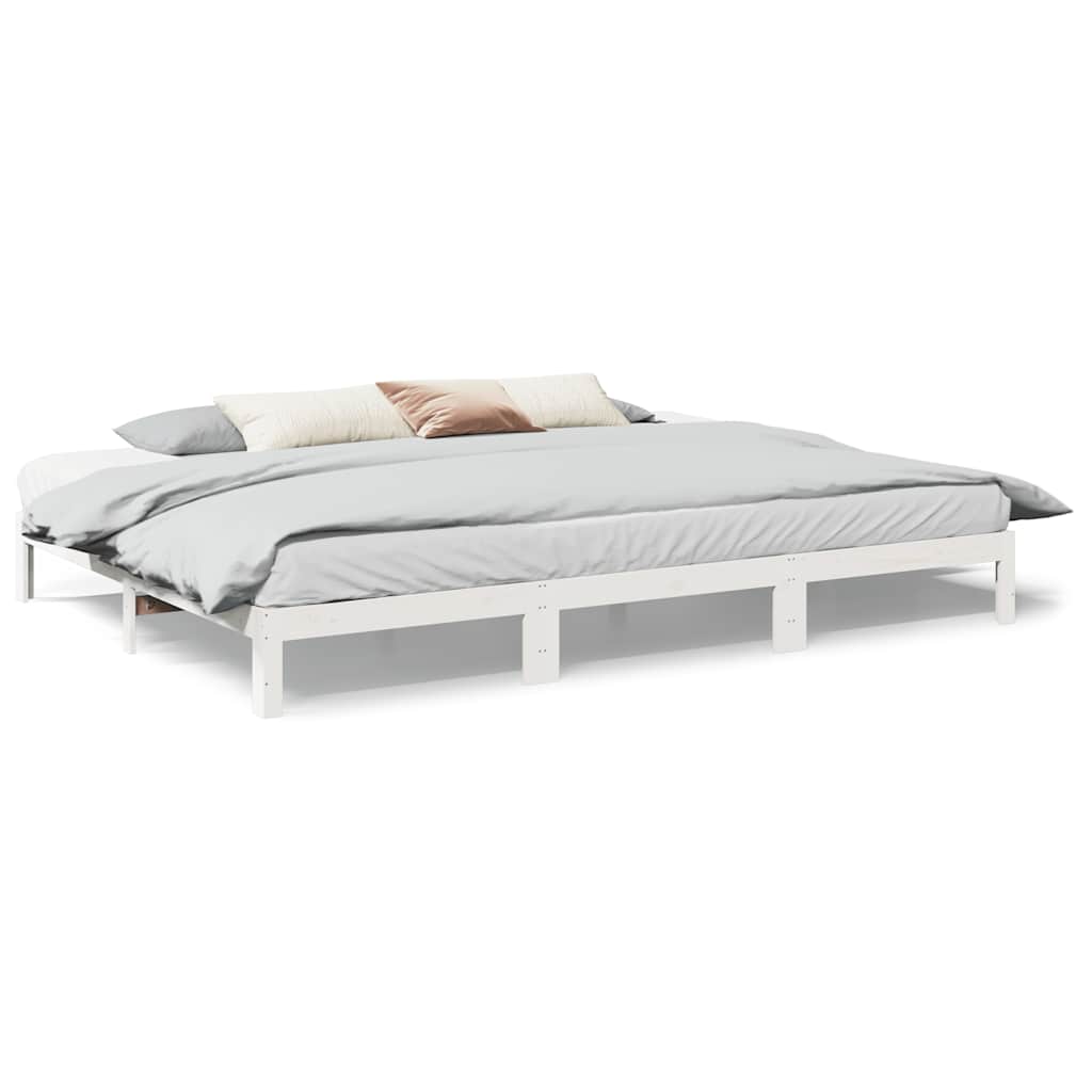 Sängram familje utan madrass vit 270x200 cm massiv trä furu