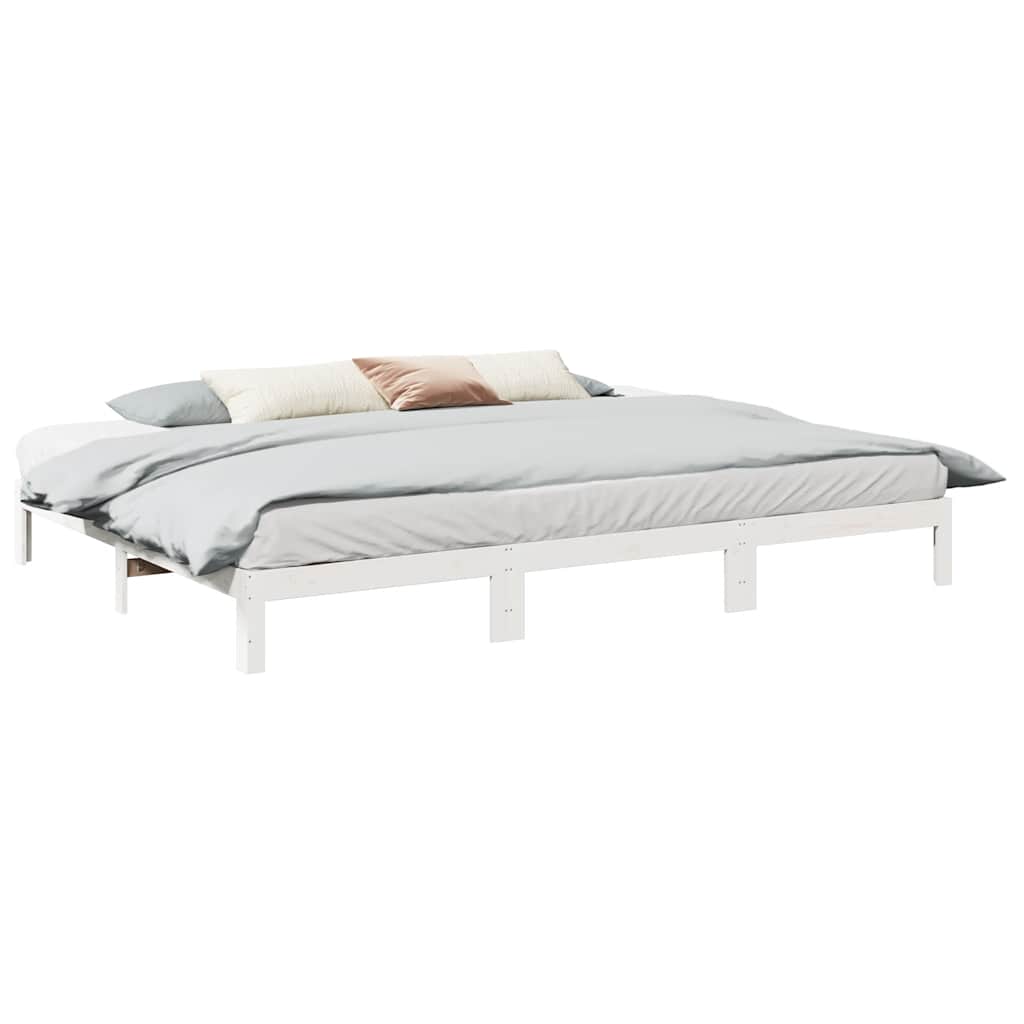 Sängram familje utan madrass vit 270x200 cm massiv trä furu