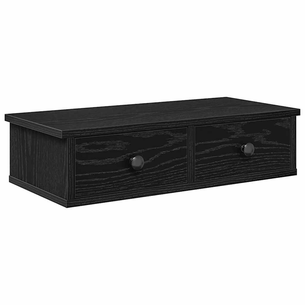 Vägghylla med lådor svart 60x28x15 cm konstruerat trä