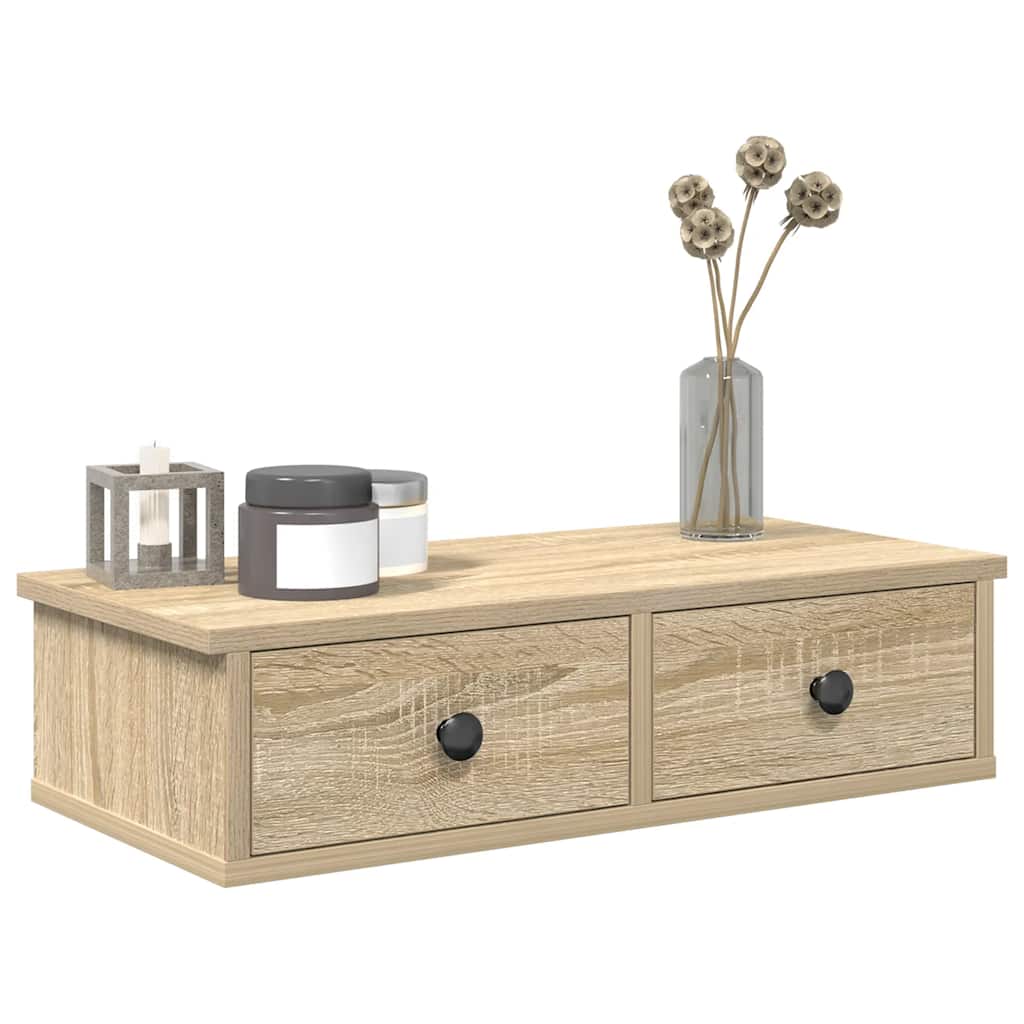 Vägghylla med lådor sonoma-ek 60x28x15 cm konstruerat trä