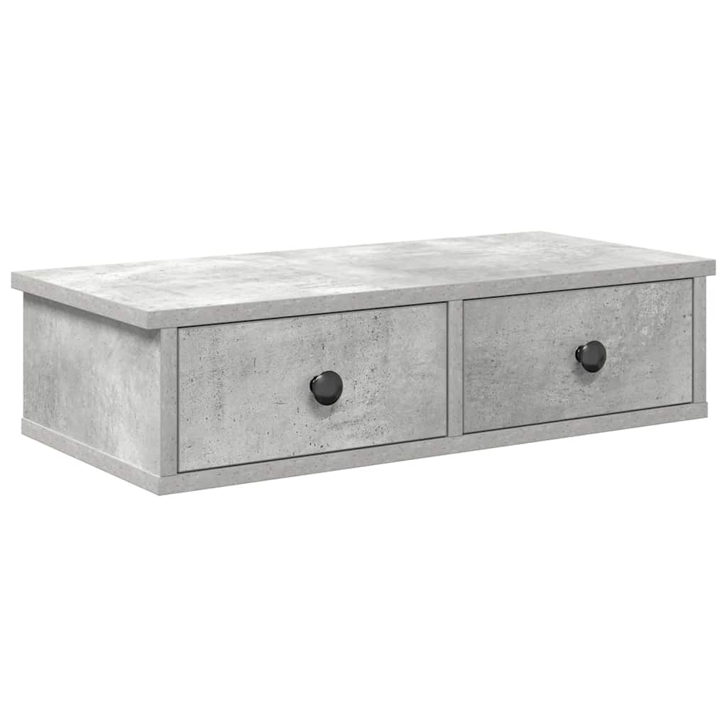 Vägghylla med lådor betonggrå 60x28x15 cm konstruerat trä
