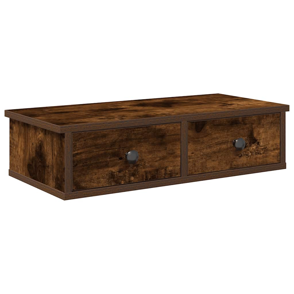 Vägghylla med lådor rökfärgad ek 60x28x15 cm konstruerat trä