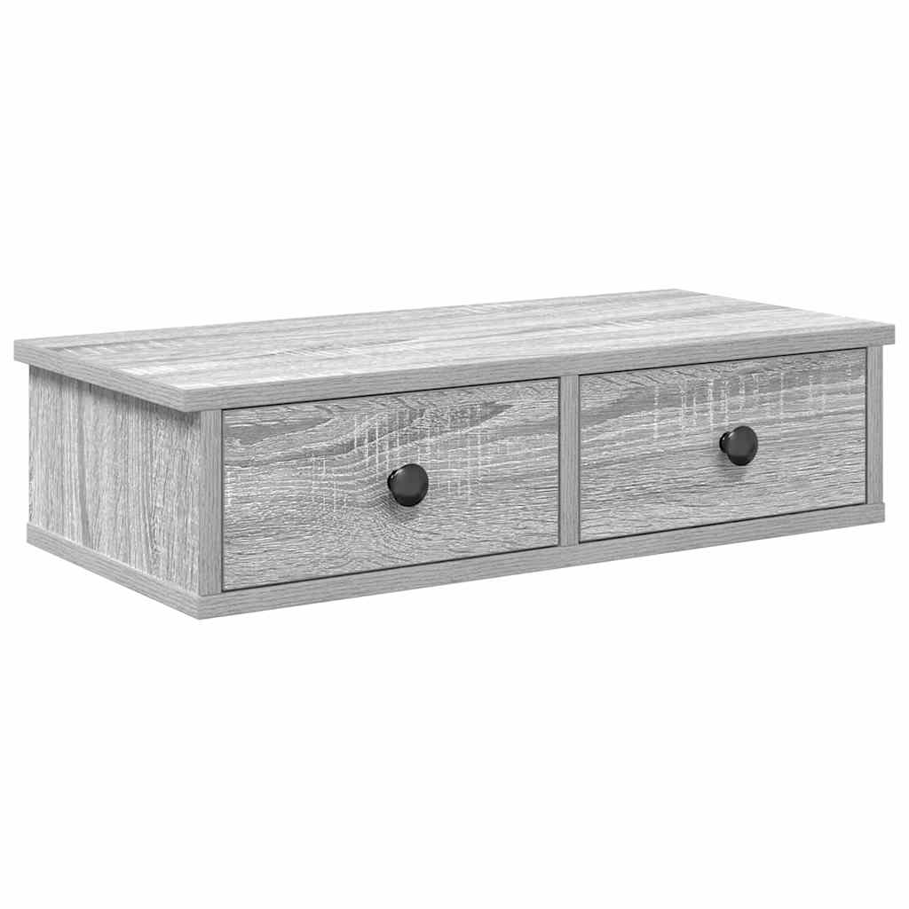 Vägghylla med lådor grå sonoma 60x28x15 cm konstruerat trä