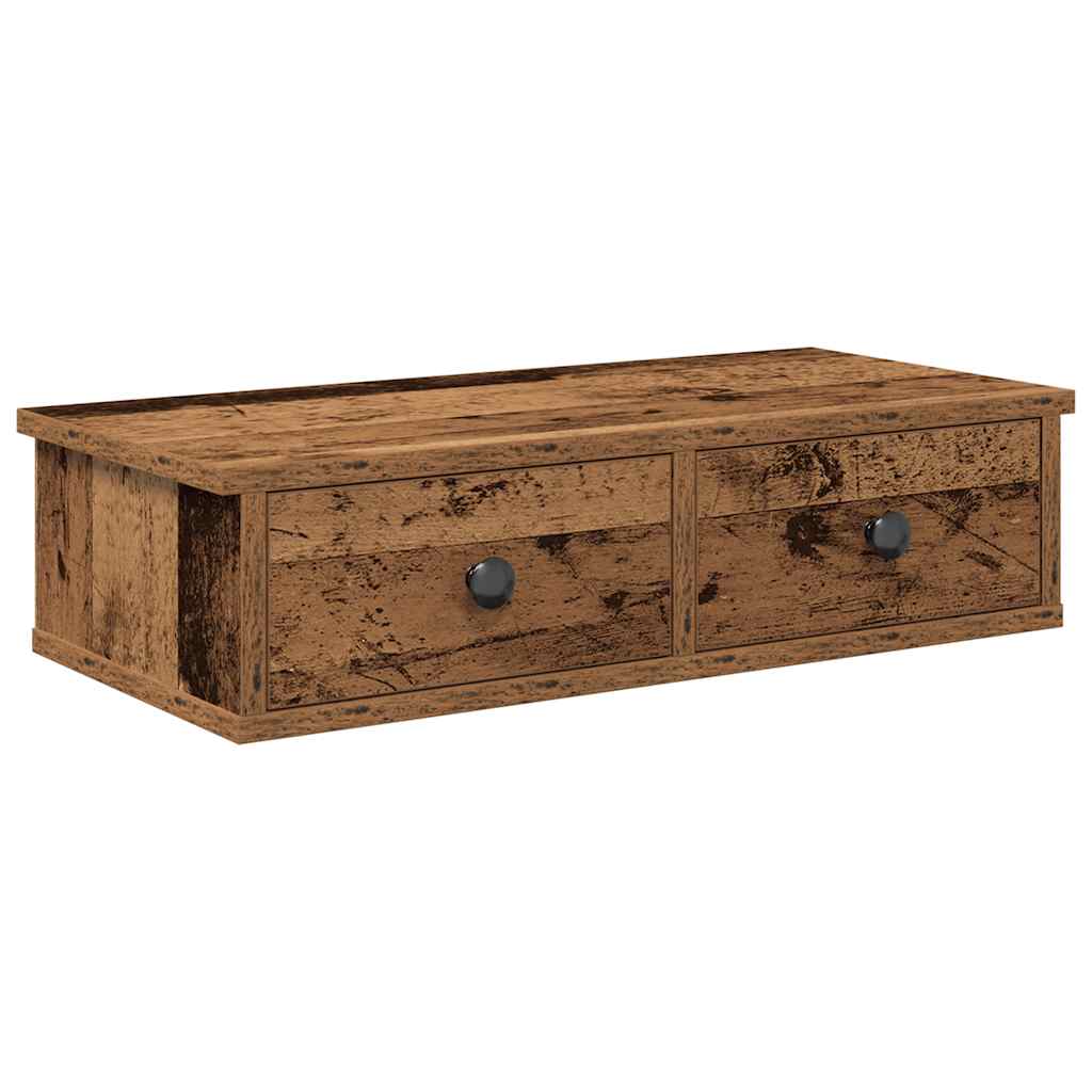 Vägghylla med lådor åldrat trä 60x28x15 cm konstruerat trä
