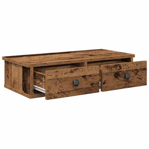 Vägghylla med lådor åldrat trä 60x28x15 cm konstruerat trä