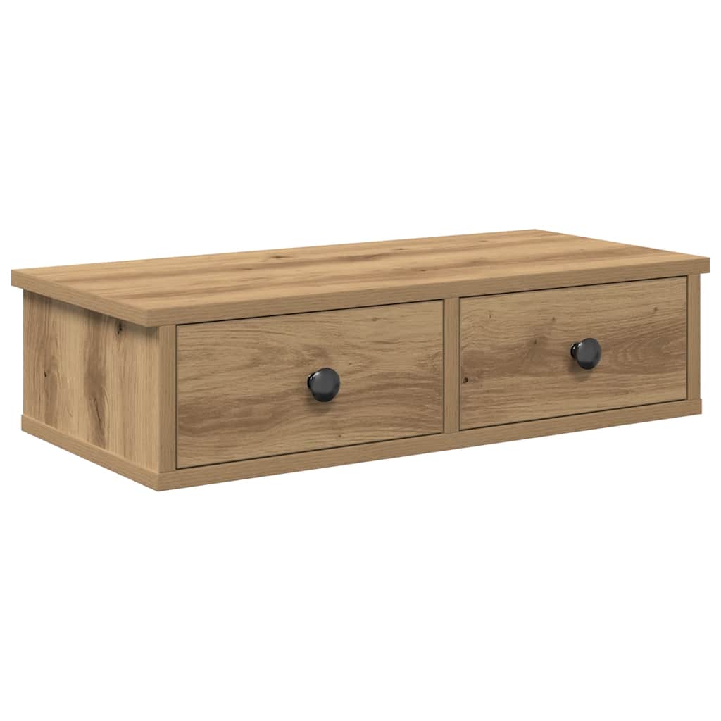 Vägghylla med lådor ek 60x28x15 cm konstruerat trä