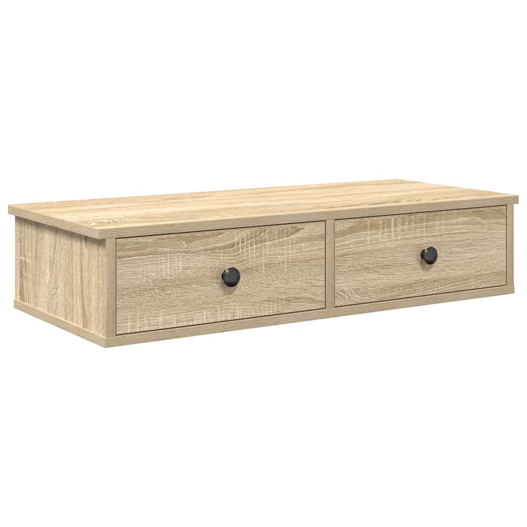 Vägghylla med lådor sonoma-ek 80x34x17 cm konstruerat trä