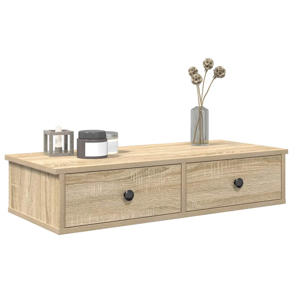 Vägghylla med lådor sonoma-ek 80x34x17 cm konstruerat trä