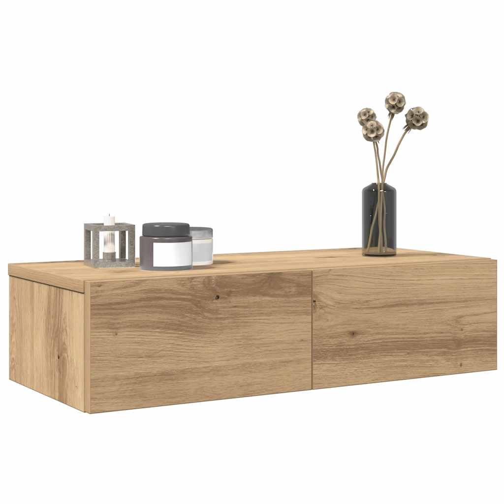 Vägghylla med lådor ek 60x26,5x15 cm konstruerat trä