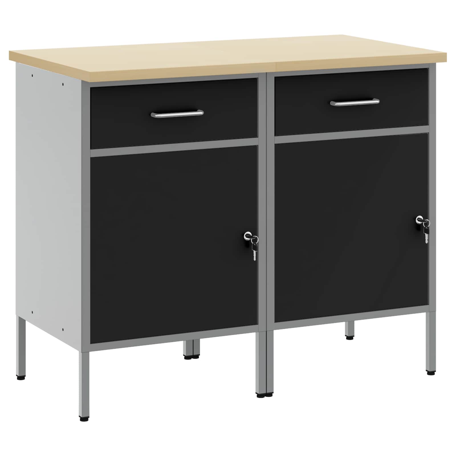Arbetskabinett med låda 2 pcs Svart och Grå 100 x 55 x 85 cm